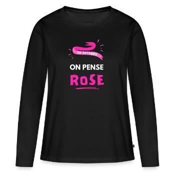 En Octobre On Pense Rose Prévention Cancer du Sein - T-shirt manches longues Premium bio Femme - noir - Devant - Julia (174cm)