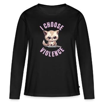 Je choisis la violence - Cat - T-shirt manches longues Premium bio Femme - noir - Devant - Julia (174cm)