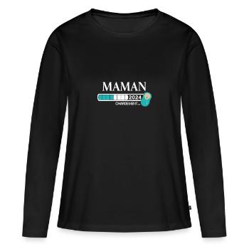 Maman 2024 Chargement... - T-shirt manches longues Premium bio Femme - noir - Devant - Julia (174cm)