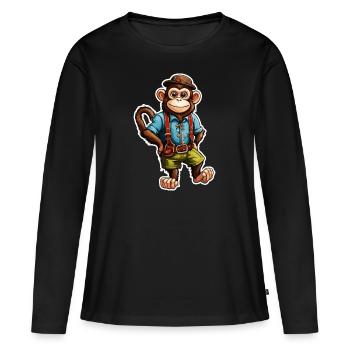Lederhosen / Animal / Traditional costume / Tradition / Monkey - Women's Premium Organic Long Sleeve Shirt - black - Front - Julia (174cm)