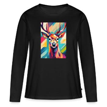 Tête de cerf colorée - T-shirt manches longues Premium bio Femme - noir - Devant - Julia (174cm)