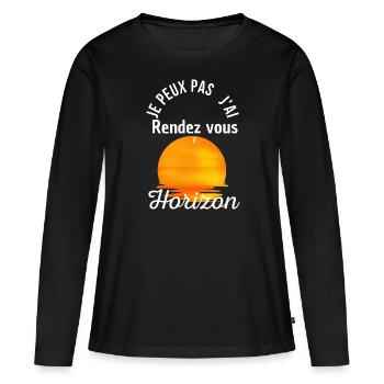 je peux pas j'ai rendez-vous à l'horizon - T-shirt manches longues Premium bio Femme - noir - Devant - Julia (174cm)