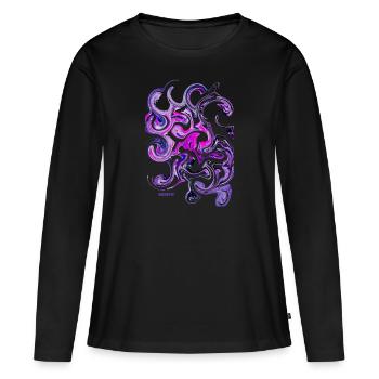 « Krake32 » par Acryl Galerie & Design - T-shirt manches longues Premium bio Femme - noir - Devant - Julia (174cm)