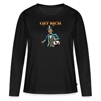 Devenez riche ! Richesse de l’homme riche - T-shirt manches longues Premium bio Femme - noir - Devant - Julia (174cm)
