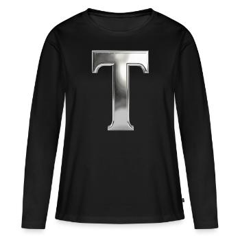 Chrome ,, T " Métallisé - T-shirt manches longues Premium bio Femme - noir - Devant - Julia (174cm)