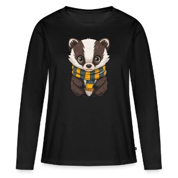 Süßer Dachs mit gelb-schwarzem Schal - Frauen Premium Bio Langarmshirt - Schwarz - Vorne - Julia (174cm)