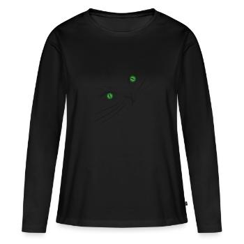 Chat visage Visage de chat - T-shirt manches longues Premium bio Femme - noir - Devant - Julia (174cm)
