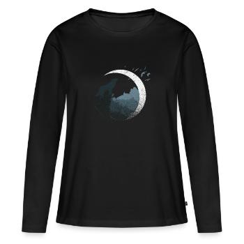 Le loup dans la pleine lune - T-shirt manches longues Premium bio Femme - noir - Devant - Julia (174cm)