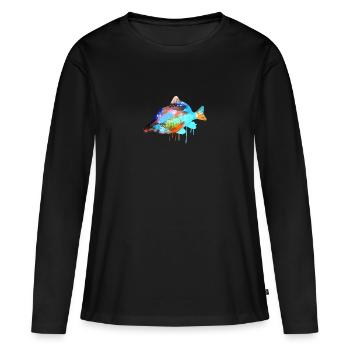 carpe, coloré, graffiti, peinture, poisson - T-shirt manches longues Premium bio Femme - noir - Devant - Julia (174cm)