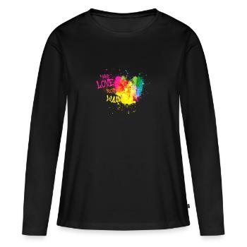 faire l’amour pas la guerre, arc-en-ciel, cœur, peinture, coloré - T-shirt manches longues Premium bio Femme - noir - Devant - Julia (174cm)