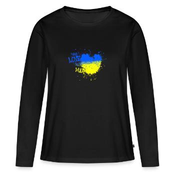 faire l’amour pas la guerre, le cœur de l’Ukraine, la guerre, le drapeau - T-shirt manches longues Premium bio Femme - noir - Devant - Julia (174cm)
