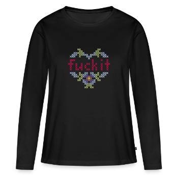 fuck it Kreuzstick in pastell - Frauen Premium Bio Langarmshirt - Schwarz - Vorne - Julia (174cm)