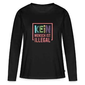 Kein Mensch ist illegal - Frauen Premium Bio Langarmshirt - Schwarz - Vorne - Julia (174cm)