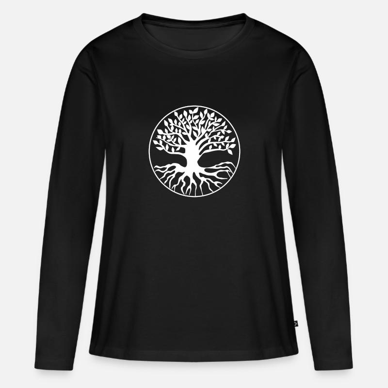 Baum Lebensbaum - Frauen Premium Bio Langarmshirt - Schwarz