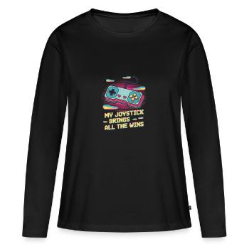 Mon joystick apporte toutes les victoires - T-shirt manches longues Premium bio Femme - noir - Devant - Julia (174cm)