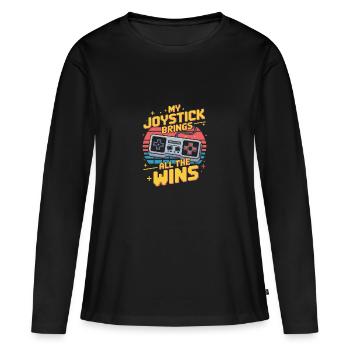 Mon joystick apporte toutes les victoires rétro - T-shirt manches longues Premium bio Femme - noir - Devant - Julia (174cm)
