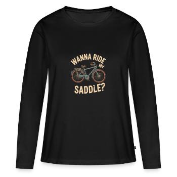 Voulez-vous monter sur ma selle ? - T-shirt manches longues Premium bio Femme - noir - Devant - Julia (174cm)