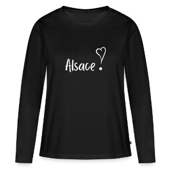 Alsace avec coeur - T-shirt manches longues Premium bio Femme - noir - Devant - Julia (174cm)