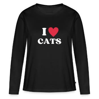 J’aime les chats I Heart Cats - T-shirt manches longues Premium bio Femme - noir - Devant - Julia (174cm)