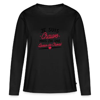 je suis chauve - T-shirt manches longues Premium bio Femme - noir - Devant - Julia (174cm)