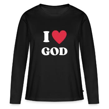 J’aime Dieu I Cœur Dieu - T-shirt manches longues Premium bio Femme - noir - Devant - Julia (174cm)