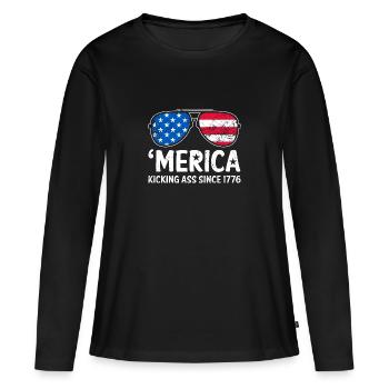Merica Kicking Ass Since 1776 American USA Flag - Women's Premium Organic Long Sleeve Shirt - black - Front - Julia (174cm)