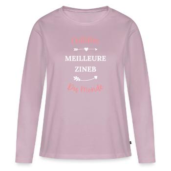 Certifiée meilleure Zineb du monde - T-shirt manches longues Premium bio Femme - rose poudré - Devant - Julia (174cm)