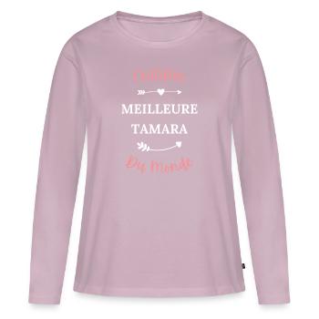 Certifiée meilleure Tamara du monde - T-shirt manches longues Premium bio Femme - rose poudré - Devant - Julia (174cm)