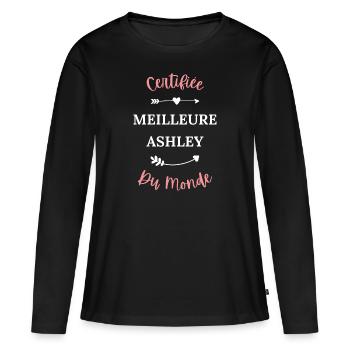 Certifiée meilleure Ashley du monde - T-shirt manches longues Premium bio Femme - noir - Devant - Julia (174cm)