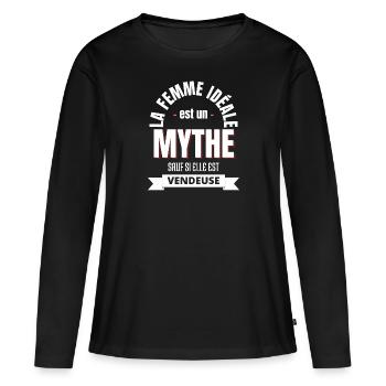 Femme vendeuse idéale citation humour - T-shirt manches longues Premium bio Femme - noir - Devant - Julia (174cm)