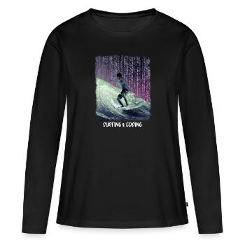Surfing & Coding - Frauen Premium Bio Langarmshirt - Schwarz - Vorne - Julia (174cm)
