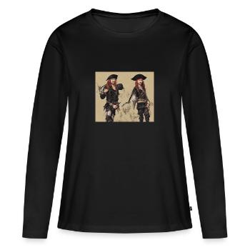 Deux pirates - T-shirt manches longues Premium bio Femme - noir - Devant - Julia (174cm)