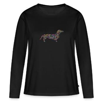 Hund Dackel Blumen Mandarin Geschenk - Frauen Premium Bio Langarmshirt - Schwarz - Vorne - Julia (174cm)