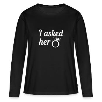 Fragte ihre Verlobte Verlobung Diamant Ehering - Frauen Premium Bio Langarmshirt - Schwarz - Vorne - Julia (174cm)