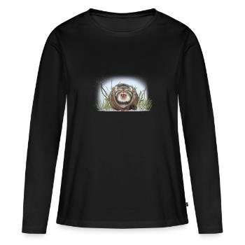 Manul n’aime pas caresser - T-shirt manches longues Premium bio Femme - noir - Devant - Julia (174cm)