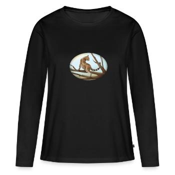 Ocelot - Chat - Famille Chat - Afrique - Savannah - T-shirt manches longues Premium bio Femme - noir - Devant - Julia (174cm)