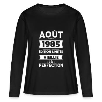 Anniversaire 40 ans - Août 1985 Perfection - T-shirt manches longues Premium bio Femme - noir - Devant - Julia (174cm)