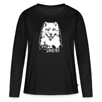 Aimé par un chien Samoyède Dicton de chien Samoyède - T-shirt manches longues Premium bio Femme - noir - Devant - Julia (174cm)