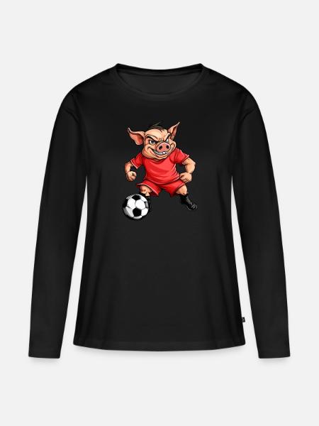 Schweinchen Fussball - Frauen Premium Bio Langarmshirt - Schwarz