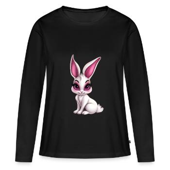 mignon lapin lapin blanc et rose :) - T-shirt manches longues Premium bio Femme - noir - Devant - Julia (174cm)