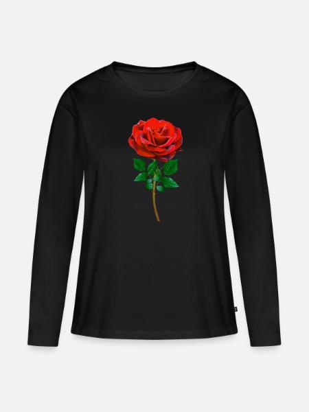 Rose - Rote Rose - Frauen Premium Bio Langarmshirt - Schwarz