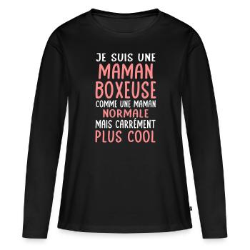 Maman boxeuse comme maman normale plus cool - T-shirt manches longues Premium bio Femme - noir - Devant - Julia (174cm)