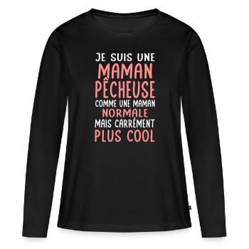 Maman pêcheuse comme maman normale plus cool - T-shirt manches longues Premium bio Femme - noir - Devant - Julia (174cm)