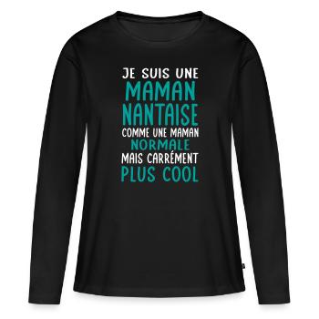 Maman Nantaise comme maman normale plus cool - T-shirt manches longues Premium bio Femme - noir - Devant - Julia (174cm)
