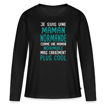 Maman Normande comme maman normale plus cool - T-shirt manches longues Premium bio Femme - noir - Devant - Julia (174cm)