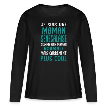 Maman Sénégalaise comme maman normale plus cool - T-shirt manches longues Premium bio Femme - noir - Devant - Julia (174cm)