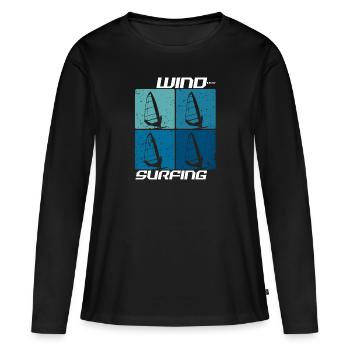 Planche à voile Planche à voile Vagues Eau de vent - T-shirt manches longues Premium bio Femme - noir - Devant - Julia (174cm)