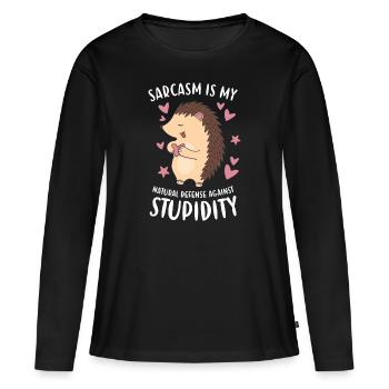 Ma défense naturelle contre la stupidité Hedgehog - T-shirt manches longues Premium bio Femme - noir - Devant - Julia (174cm)