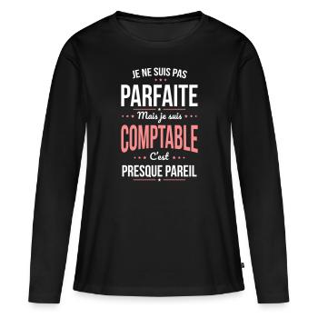 Je ne suis pas parfaite mais je suis comptable - T-shirt manches longues Premium bio Femme - noir - Devant - Julia (174cm)