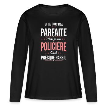 Je ne suis pas parfaite mais je suis policière - T-shirt manches longues Premium bio Femme - noir - Devant - Julia (174cm)